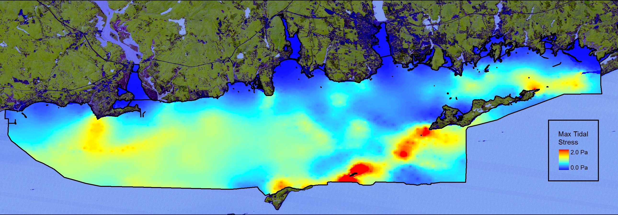 Map of predicted maximum tidal bottom stress in the Phase II area