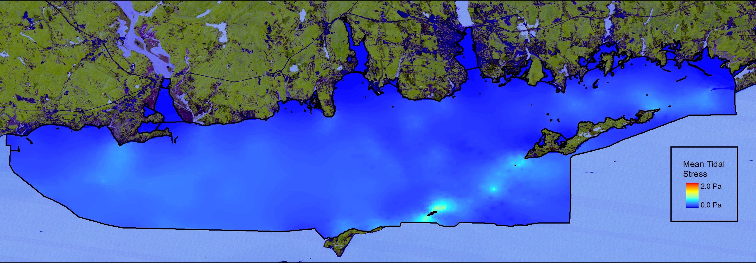 Map of predicted mean tidal bottom stress in the Phase II area